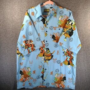 Billion Bay Button Up Shirt Men L All Over Print Samurai Blue Pocket Lightweight